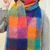 New British Ac Autumn/winter Scarf Women's Double-sided Rainbow Plaid Color Block Warm Tassel Shawl Mohair Neck Trend