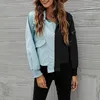 Women's Jackets Fashion Splice Color Block Jacket Women Zipper Turndown Collar Coat American Retro Long Sleeve Casual Pocket