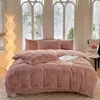 Bedding Sets Winter Set 3D Thicken Fluffy Home Linen Decor Faux Fux Warm Grid Duvet Cover Flat/Fitted Sheet Flannel Fleece