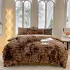 Bedding Sets Winter Set 3D Thicken Fluffy Home Linen Decor Faux Fux Warm Grid Duvet Cover Flat/Fitted Sheet Flannel Fleece