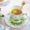 Muggar Creative Bone China Phnom Penhceramic eftermiddagste kaffekopp Saten Set Party Pull Flower Dish Birthday Present