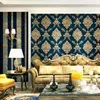 Wallpapers European Style Blue Damask 3D PVC Embossed Wallpaper Luxury Bedroom Living Room Striped Wall Paper Floral