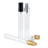 Parfumflaskor 5 ml 10 ml transparent glas sprayflaska tom klar återfyllningsbar parfymatomizer med guld silver cap bärbart prov zz