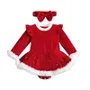 Комбинезон Ma Baby От 0 до 24 месяцев, рождественский красный комбинезон для маленьких девочек, бархатный комбинезон с рюшами, рождественские костюмы D01 230925