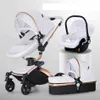 Baby Stroller 3 in 1 Luxury Pram For born Carriage PU leather High Landscape trolley car 360 rotating baby Pushchair shell 211104238e