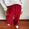 Men's Pants Red Black Cargo Men Fashion Pocket Casual Japanese Streetwear Hip Hop Loose Straight Mens Trousers M-3XL