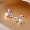 Stud Earrings Elegant Temperament Tulip Pearl Simple Zircon Flower Earring For Women Girls Wedding Party Jewelry Gifts