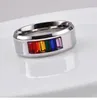 Fadhion Bague drapeau arc-en-ciel en acier inoxydable pour homme en acier titane lisse plaqué or