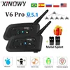 Walkie Talkie Xinowy V6 Pro Motorcycle Bluetooth Helmet Intercom Headset 1200m 6 라이더를위한 인터 폰 커뮤니케이터 방수 음악 플레이어 HKD230925