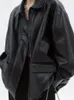 Giacca da donna in pelle nera oversize streetwear nera moda donna vintage pu cerniera biker femminile sciolto caldo tasca finta cappotto