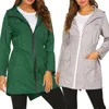 Trench da donna Impermeabile leggero Giacca impermeabile con cappuccio Giacca a vento solida Giacca antipioggia da arrampicata lunga da donna