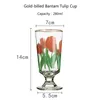 Vinglas 280 ml Japan koreansk stil vit blomma tulpan glas röd gyllene munnen whisky dessert cup ins mode dricksuppsättning