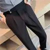 Garnitury męskie najwyższej jakości moda Neapol Drape Drape High talii garniturowe dla mężczyzn odzież 2024 Slim Fit Casual Proste Spodle Formal Wear 36-29