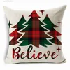 Pillow Case WZH Christmas case lattice sofa car cushion home decoration linen cushion cover Christmas gift 2021 new 18*18 inch T230926