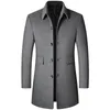Мужская шерстяная одежда, шерстяные куртки, пальто, смешанное зимнее пальто, Тренч средней длины, классический однотонный утепленный