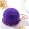 Nyckelringar PU Mirror KeyChain Rabbit Faux Ball Keyring Super Märkbar Mini Folding Fobs Fur Plush Pompoms Drop Leverans smycken Dhuyh