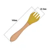 Cucchiai 2 pezzi / set 14 cm Set forchetta per bambini colore caramella bordo liscio manico in legno cucchiaio in silicone per bambini mini mangiatoie per bambini