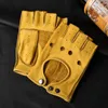 Five Fingers Gloves Winter Real Leather Fingerless for Men Black HalfFinger Gym Workout Fitness Driving Genuine Cowhide GSM0 230925