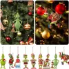 Natal verde elfo boneca com chapéu vermelho cabelo verde monstro natal feliz natal árvore pingente boneca decoração de casa feliz ano novo presentes