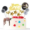 Festive Supplies Happy Birthday Cake Decor Paper Fan Five-pointed Star Love Heart Balloon Topper Set Kids Favor Party