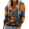 Kvinnors hoodies pumpa tryck halloween hoodie kvinnor långärmad y2k tröja damer knapp huva streetwear kvinnliga höstkläder