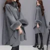 Scarves Ladies Cape Coat Solid Color Faux Fur Collar Autumn Winter Warm Loose Mid Length Poncho Jacket For Everyday Wear Bohemian Shawl 230922