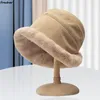 Baretten Pluche Emmer Hoed Dames Warm Pluizig Bont Haar Cover Gehoorbescherming Dikker Panama Caps Mode Oversized Sunbonnet Vizieren Zachte Cap