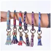 Keychains Lanyards 18 Färger Läder -armband Tassel Leopard Armband Bangle Key Holder Chain Ring Wrap Sunflower Chains Drop Delivery DHTFD