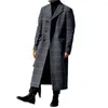 Men's Wool Trendy Beltless Double-breasted Plaid Casual Gray Woolen Coat For Men