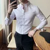 Herrklänningskjortor Nya koreanska Slim Fit Business Formal Wear Randiga män Klänning Skjortor Långärmad Simple Gentlemen Office Bluses Top Quality S-3XL YQ230926