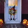 Fiori decorativi Ghirlanda di streghe di Halloween 29,53x15,75 pollici Ghirlanda fatta a mano con due gambe lunghe per la finestra del festival Portico Casa casa stregata