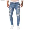 Erkek kot moda sokak tarzı yırtık skinny jeans erkek klasik yıkama katı denim pantolon erkekler rahat ince fit kalem denim pantolon y230926
