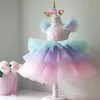 Flickans klänningar Girls Rainbow Unicorn Princess Dress Cake Layers Tutu Prom Gown for Children Children Wedding Evening Formal Party Party Pageant Vestidos 230925