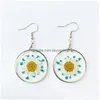 Dangle Chandelier Earrings Round Daisy Flower Earring For Women Unique Pressed Natural Jewelry Creative Wholesale Drop Delivery Dhj5T