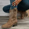 Boots Classic Western for Woman Cow Suede Pointed toe Wedges Heel Ankle Simple Comfortable Cowboy Female 230925