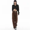 Damesjeans Hogere kwaliteit Retro-stijl bruine broek voor dames met riem in de taille Lange broek Koreaanse look Dunner Langere hiphop