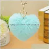 Key Rings Heart Pompoms Keychain Plush Balls Chains Decorative Pendant For Women Bag Tillbehör Keychains bil Fashion Keyring Gift Dr Dhaib