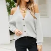 Women's Sweaters Sweater 2023 Autumn/Winter Sexy Button Cardigan V-Neck Off Shoulder Knitted Shirt Women Blusa De Frio Feminina