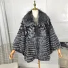 Damen Pelz Natur Mantel Mode Splitter Jacke Frauen Fledermausärmel Schal Hohe Qualität