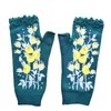 Five Fingers Gloves Quality Handmade Knitted Women's Winter Autumn Flowers Fingerless Black Mittens Warm Woolen Embroidery 230925