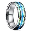 Wedding Rings Fashion Rose Gold Color Men Stainless Steel Abalone Shell Inlay Blue Opal For Women Band Jewelry Gifts