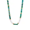 Ras du cou Minar rétro plaqué or 18 carats en acier titane blanc pierre naturelle vert émeraude brin colliers de perles pour femmes Pendientes
