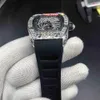 Hip Hop Herren-Trend-Armbanduhr mit Diamantgehäuse, große Diamant-Lünette, Uhren mit schwarzem Kautschukarmband, automatische mechanische Uhr W235c