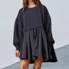 Robes décontractées Dames Robe Big Swing Chic Plissé Volant Coloré Patchwork Coupe Ample Au-dessus Du Genou Longueur Pour L'automne Printemps