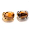 Cluster Rings Natural Onyx Tiger Eye Big Turkish For Men Vintage Gold/Silver Color Stainless Steel Oval Ring Fashion Jewelry