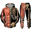 Męskie dresy Śmieszne szkielet 3D Drukuj Zestaw Bluzy Zestaw Bluzy swobodne z kapturem 2PC