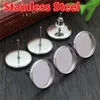 Rostfritt stål tomt Post Flat Studs Earring Base Seting Pins Findings Cabochon Cameo Bezel Diy Jewelry Making Accessories