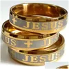 Band Rings New 30Pcs Etched Jesus Cross Stainless Steel Ring 316L Wide 6Mm Gold Relius Comfort Fit Quality Mens Womens Jewelry Lot Dro Dht5W