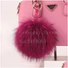 Keychains Lanyards 고급 진짜 모피 키 체인 Pompom Keychain 15cm Fluffy Raccoon Ball Gold Keyring Charm Bag Pendant Giftskeyc Dhof8