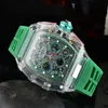 2022 Luxe luxury six-pins kwarts transparante bezel heren automatische horloge herenontwerper waterdichte horloge298d